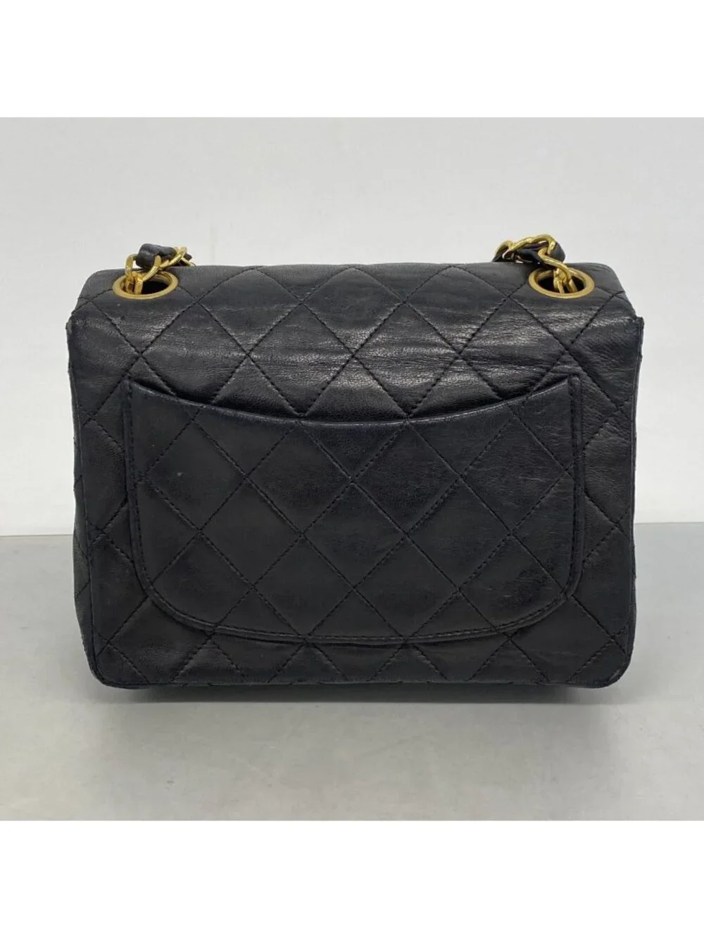 Chanel Shoulder Bag Mini Quilted Lambskin Black Gold